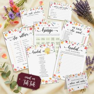 STOFINITY Wildflower Bridal Shower Games for Guests - Wedding Advice and Wishes for The Mr and Mrs, Find The Guest Bingo Bridal Shower Decorations, Funny He Said She Said Would You Rather Game Ideas