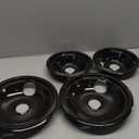 GE Black Stove Drip Pans, 10% Energy Save by Enamel Spraying Prevent Bending and Rust - Include 2 6'' Burner Drip Pans and 2 8'' Drip Bowl