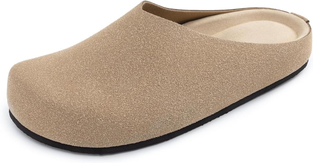 Athlefit Women's Slip On Suede Clogs Comfortable Cork Footbed Mules Shoes for Nurse Work Outdoor Travel (8, Brown)