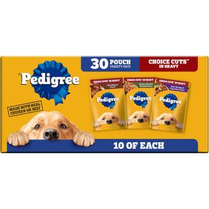 Pedigree Choice Cuts in Gravy Adult Soft Wet Dog Food Variety Pack, 3.5 oz. Pouches, 30-Count BBD: 01/2027