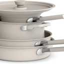 bella 9 Piece Ceramic Nonstick Cookware Set, Fits-anywhere Kitchenware w EverGood Coating, Dishwasher & Oven Safe, All Stovetops Compatible, Stackable Design, Cool Touch Handles, Oatmilk
