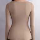 REORIA Long Sleeve Shirts for Women Lace V Neck Basic Tops Fitted Fall Cute Clothes Trendy Fashion Winter (Beige, S)