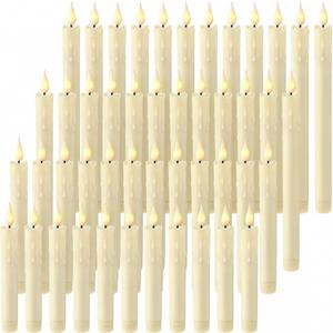 Baquler 48 Pcs 6.5 Inch Ivory Flameless Taper Candles LED Candle Sticks Battery Operated Flickering LED Candlestick Window Plastic Candle for Wedding Halloween Christmas Decor(No Battery)