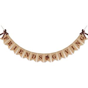 SWYOUN Burlap Friendsgiving Banner with Bowknot Thanksgiving Friends Party Supplies Bunting Garland Decoration
