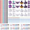 Foilswirl 24 Set Halloween Ceramic to Paint DIY Ghost Tombstone Bat Pumpkin Haunted House Crafts Painting Kit Unpainted Crafts with Brush Bag for Halloween Party Favor Gifts Boo Basket Stuffers