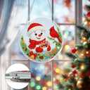 Eiflow Glass Christmas Diamond Art Hanging Kit for Adults, DIY Stained Glass Diamonds Painting Door Hanger Board Kit, Crystal Diamond Art Painting Pendant Ornament Full Drill (Snowman and Cardinal)