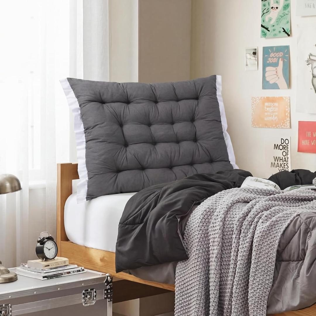 Threehoney Extra Large Plush Tufted College Headboard Dorm Bed Headboard Pillow 39.4 x 35.4 x 3.2 Inches Support Reading Backrest Back Freshman College Dorm Room Supplies(Dark Gray), 39.4 x 35.4 x 3.2 inches/ 100 x 90 x 8 cm