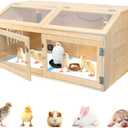 Chicken Brooder Box for Chicks with Sliding Drawer, Large Wooden Chick Brooder Box 32" Wide with Heating Lamp & Thermometer, Fully-Opened Top and Front Door for Chicks, Duck, Quail, Hamster, Reptiles