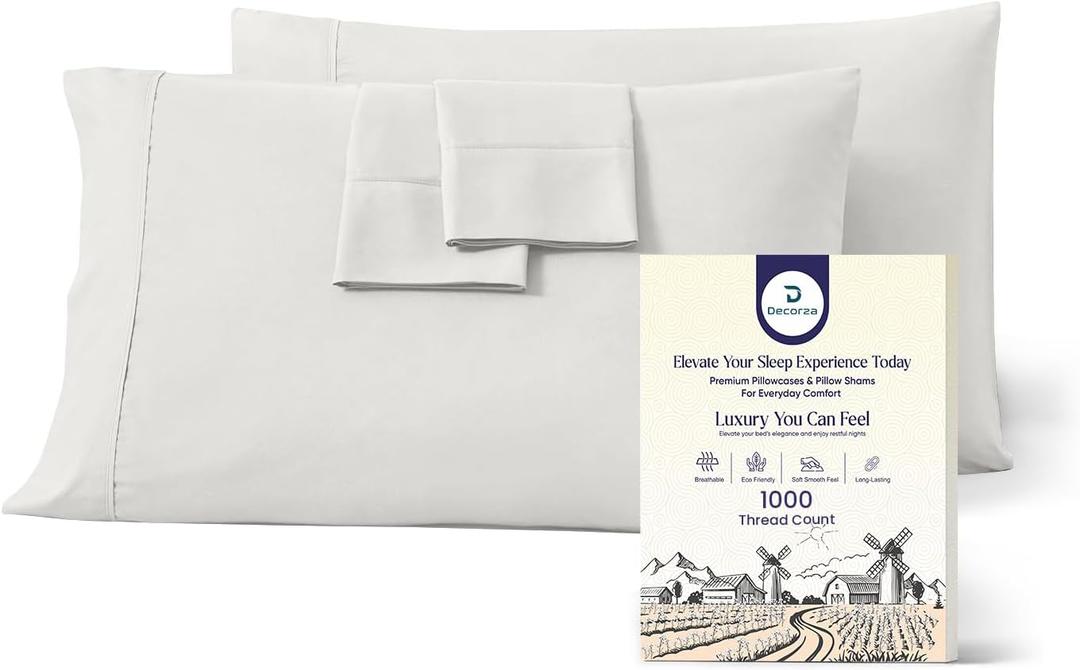 100% Organic Cotton King Pillowcases  Set of 2 Silver Luxury 1000 TC Sateen Weave Pillow Covers, Soft & Smooth Hotel Quality, Envelope Closure Style Cotton Pillow Cases (King 20"x40", Silver)