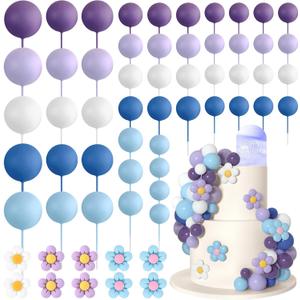 61 Pcs Boho Cake Topper Balls Decorations Mini Balloon Cake Topper Retro Hippie Daisy Flower Acrylic Cake Topper for Birthday Party Wedding Rainbow Baby Shower (Blue Purple)