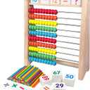 Sealive Wooden Abacus for Kids Math, 10 Row Bead Counting Frame, Large plus