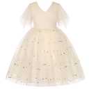 BUNNY LULU Girls Dress Bridesmaid Princess Children's Birthday Ball Party (Beige)