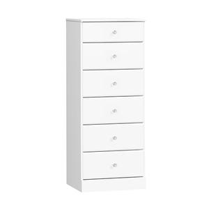 Prepac Astrid Simplistic 6-Drawer Tall Dresser for Bedroom, Functional Chest of Drawers with Acrylic Knobs, 16.5"D x 19.75"W x 50"H, Crystal White