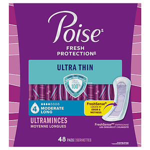 Poise Ultra Thin Incontinence Pads for Women, Maximum Absorbency, Regular, 48 Count (Pack of 4)