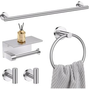 5-Piece Towel Bar Set Brushed Nickel Bathroom Hardware Accessories Set Upgraded Toilet Paper Holder with Shelf Towel Holder Set for Bathroom Stainless Steel Wall Mounted
