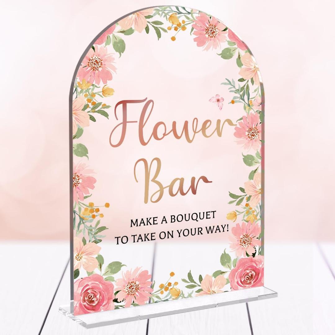 2 x Wedding Sign Decor, Flower Bar Sign, 5x7 Inch Arch Acrylic, Wedding Sign for Reception & Event Party, Bridal Shower Decorations, Wedding Table Sign Accessories for Anniversary And Event Pink