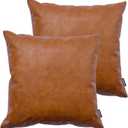 Faux Leather Throw Pillow Covers 20x20 inch Set of 2 Thick Cognac Brown Large Decorative Modern Boho Farmhouse Bedroom Living Room Square Cases for Couch Bed Sofa