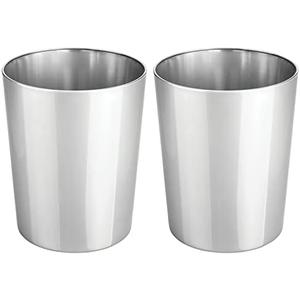 mDesign Round Metal Small 1.7 Gallon Recycle Trash Can Wastebasket, Garbage Container Bin for Bathrooms, Kitchen, Bedroom, Home Office - Durable Stainless Steel - Mirri Collection - 2 Pack - Chrome
