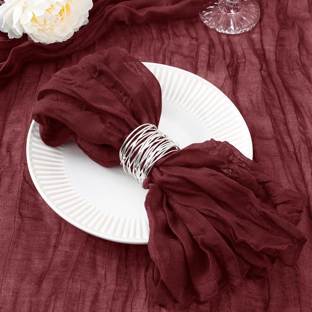 12 Pack Burgundy Red Cheesecloth Napkins Spring Cloth Napkins Set of 12 Burgundy Dinner Napkins Bulk 21x21 Inches for Wedding Bridal Shower Baby Shower Valentine's Day