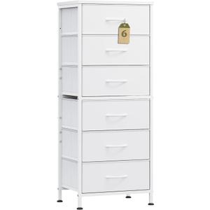 WLIVE White Tall Dresser for Bedroom, 6 Drawer Dressers & Chests of Drawers, Fabric Dresser for Closet, Living Room, Night Stand with Metal Frame, Storage Tower with Fabric Bins, Wood Top (11.73"D x 15.67"W x 39.37"H)