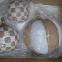 Lineshading 4 Pcs Large Fall Pumpkin Decor, Mocha and White Checkered Decor