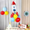 4 Sets Toy Inspired Themed Party Balloons Stand Kit With 4 Rocket Foil Balloons Toy Themed Red Blue Yellow Balloon Centerpiece for Tables for Boys Birthday Baby Shower Cartoon Party Decorations