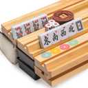 Yellow Mountain Imports American Mahjong Set, Harbor Mint with Beige and Blue Canvas Tote Bag - 4 All-in-One Racks with Pushers, Wright Patterson Scoring Coins, Dice, & Wind Indicator