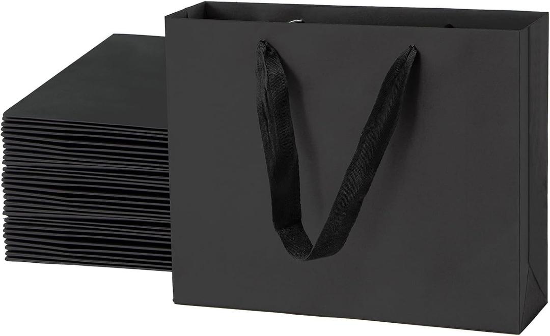 Umoonfine Black Gift Bags with Handles,60 Pack, 10.6x3.1x8.6 inches Black Shopping BagsReusable Kraft Paper Bags Bulk for Shopping, Wedding, Party, Gift, Retail, Merchandise Business