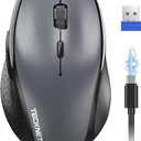 TECKNET Wireless Mouse Jiggler, USBC Rechargeable Mouse, Silent Mouse with USBC Adapter, 6400 DPI Ergonomic Mouse, Buildin Mouse Mover, 2.4G Computer Mice for Mac, Laptop, Desktop, PC, Grey