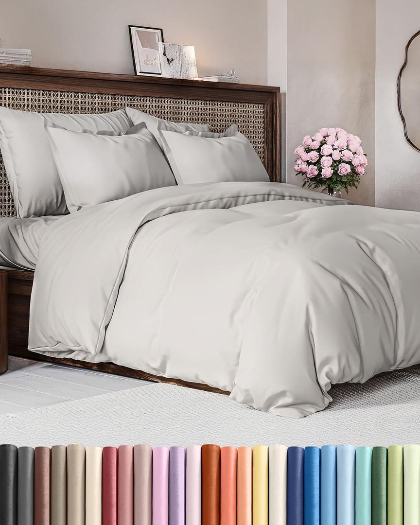 Duvet Cover King Size - Extra Soft King Size Duvet Cover - Lightweight & Breathable - Easy Care & Fade Free with Zipper Closures & Ties - 104" x 90" Inches - (French Grey) Comforter Not Included