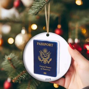 Passport Christmas Ornament 2025 Travel Keepsake Gift for Travelers Vacation Memory Holiday Decor World Explorer Present (C25)