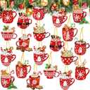 Skylety 20 Pcs Christmas Diamond Art Ornaments Kit Cute Hot Cocoa 5d Diamond Painting Ornaments Tag DIY Xmas Rhinestone Art Keychain Crystal Handcraft Gift Wrap Tags with Rope Family Home Party Decor