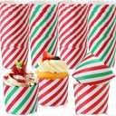 100 Pcs Christmas Cupcake Liners Bulk Baking Paper Cup Xmas Muffin Wrappers Candy Pattern Baking Cup for Christmas Birthday Decoration, 2.8" x 2.4" x 2.2"(Striped Color)
