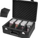STUFFSTASH 4 Row 180+ Graded Sports Card Storage Box with Dividers; TSA Approved Locks; Card Cases for Sports Cards; Trading Card Case for Your Card Collection Box; PSA Card Display for Graded Cards