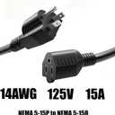 14AWG Heavy-Duty Power Extension Cord - 16 Ft (NEMA 5-15P to NEMA 5-15R) Suitable for Replacing Heavy-Duty 3-Prong AC Power Cords for Various Appliances.