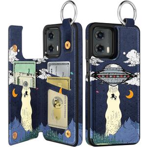 Shorogyt for Moto G 5G 2024 Wallet Case with Card Holder - Designer UFO Pattern Kickstand Magnetic Clasp Back Flip Folio Leather Phone Cases for Women Men Girls for Moto G 5G 2024