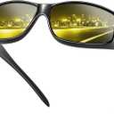 Night Vision Driving Glasses Fit Over Eyeglasses for Men Women, Anti-Glare Polarized Nighttime Glasses Yellow Lens