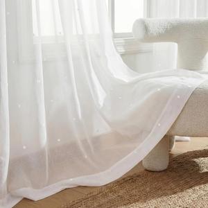 Deconovo Embroidered White Sheer Curtains for Bedroom, Grommet Top, Set of 2, 52W x 84L in per Panel, White Sheer Panels with White-on-White Mini Dots Embroidery