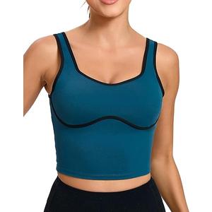 RUNNING GIRL Sports Bras for Women,Longline Workout Crop Tank Tops Padded with Built in Shelf Padded Sports Bra (Medium, Dark Blue)