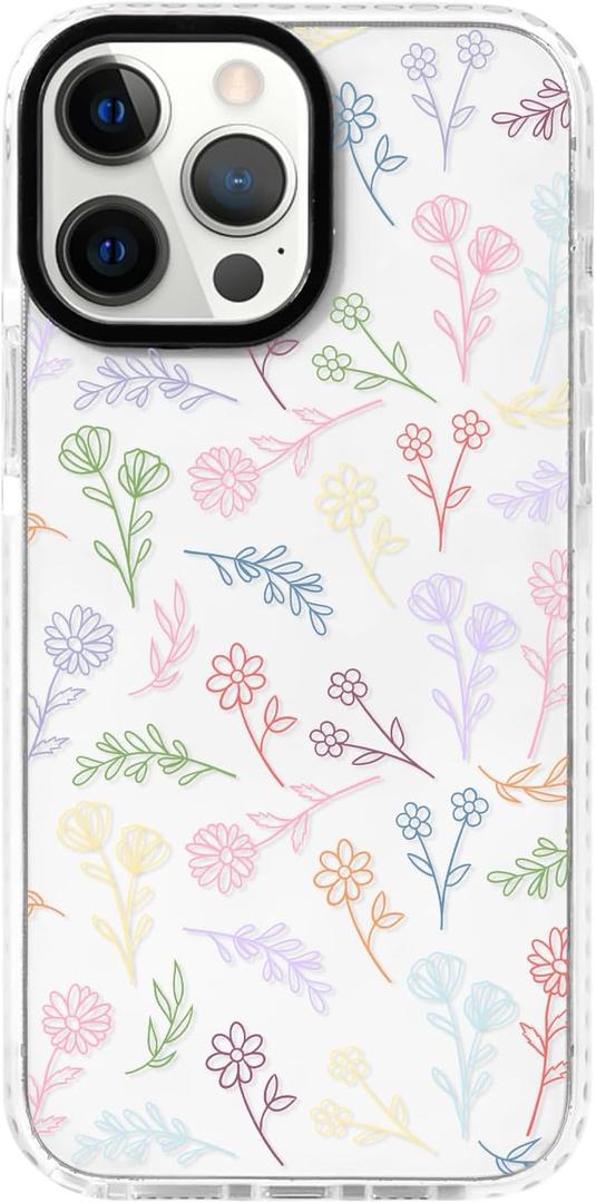 NITITOP Compatible for iPhone 14 Pro Case Cute Flower Floral Clear for Women Girl Ultra Slim Crystal Shockproof Soft TPU Anti-Yellow Protective Phone Cover - Colorful, 2 pc
