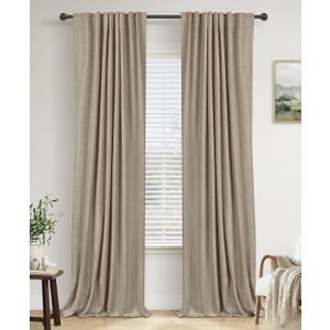 100% Blackout Shield Linen Blackout Curtains for Bedroom 84 Inches Long, Back Tab/Rod Pocket Living Room Drapes, Thermal Insulated Blackout Curtains 2 Panels Set, 50" W x 84" L,Burlywood Birch