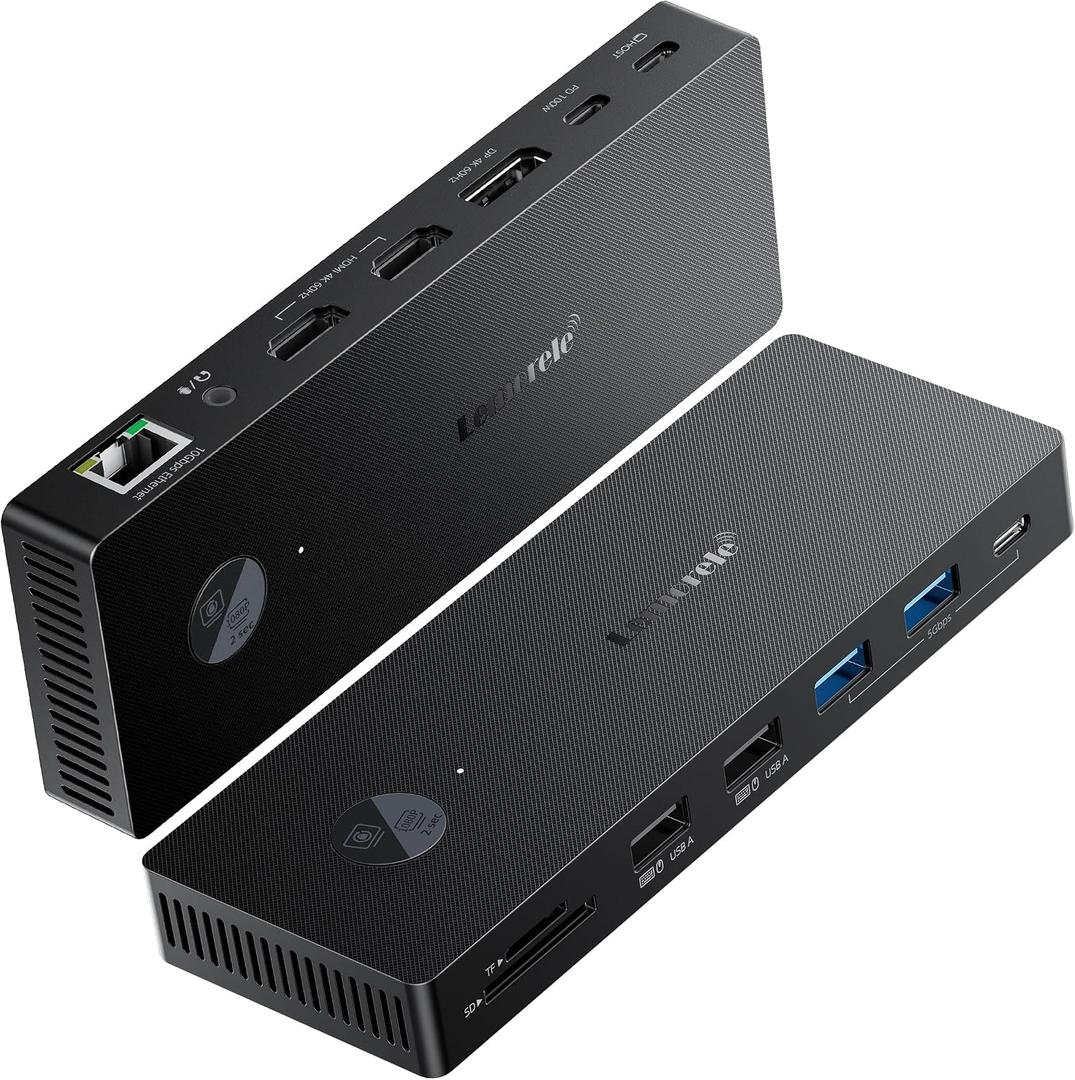 Lemorele 13-in-1 USB-C Docking Station, Triple Monitor Dock, DP 1.2 & 2HDMI 2.0 4K@60Hz, DP DSC for 4K@30 Triple Display, 100W PD, Gigabit Ethernet, USB 3.0/2.0, SD/TF, Audio, for Windows Laptops