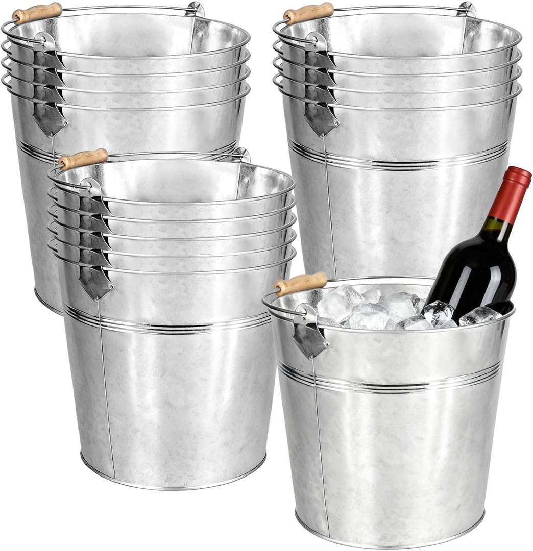 14 Pcs Large Galvanized Metal Buckets 10 Inch Silver Round Pail with Handle Heavy Duty Stainless Steel Pails for Crafts Wedding Party Utensils Table Centerpieces
