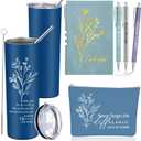 Funnymoom 6 Pcs Employee Appreciation Gift Thank You May You Be Proud 20 oz Boho Flower Tumbler Makeup Bag A6 Journal Pens for Back to School Gifts for Coworker Staff Women Men Nurse Teacher (Blue) 