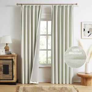 MAIHER Full Blackout Linen Pinch Pleat Curtains 96 Inch 2 Panels for Bedroom Living Room, Thermal Insulated Back Tab Curtains Pleated Drapes with Hooks for Track System, W40 x L96