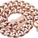 Rose Gold Stainless Steel Cuban Link Heavy Duty Dog Collar Necklace ,Small Dogs American Bully French Bulldog Dog Collar with Safety Buckle