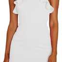 Women's Sexy One Shoulder Ruffle Hem Mini Dress Backless Sleeveless Party Cocktail Bodycon Solid Short Dresses (White)