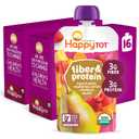 Happy Tot Organics Stage 4 Baby Food Pouches, Gluten Free, Vegan Snack, Fiber & Protein Fruit & Veggie Puree, Pears, Raspberries, Butternut Squash & Carrots, 4 Ounce(Pack of 16)