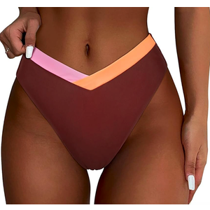 SUUKSESS Women Triangle High Cut Bikini High Waisted Bottoms (Large, 57 Brown Color Block)