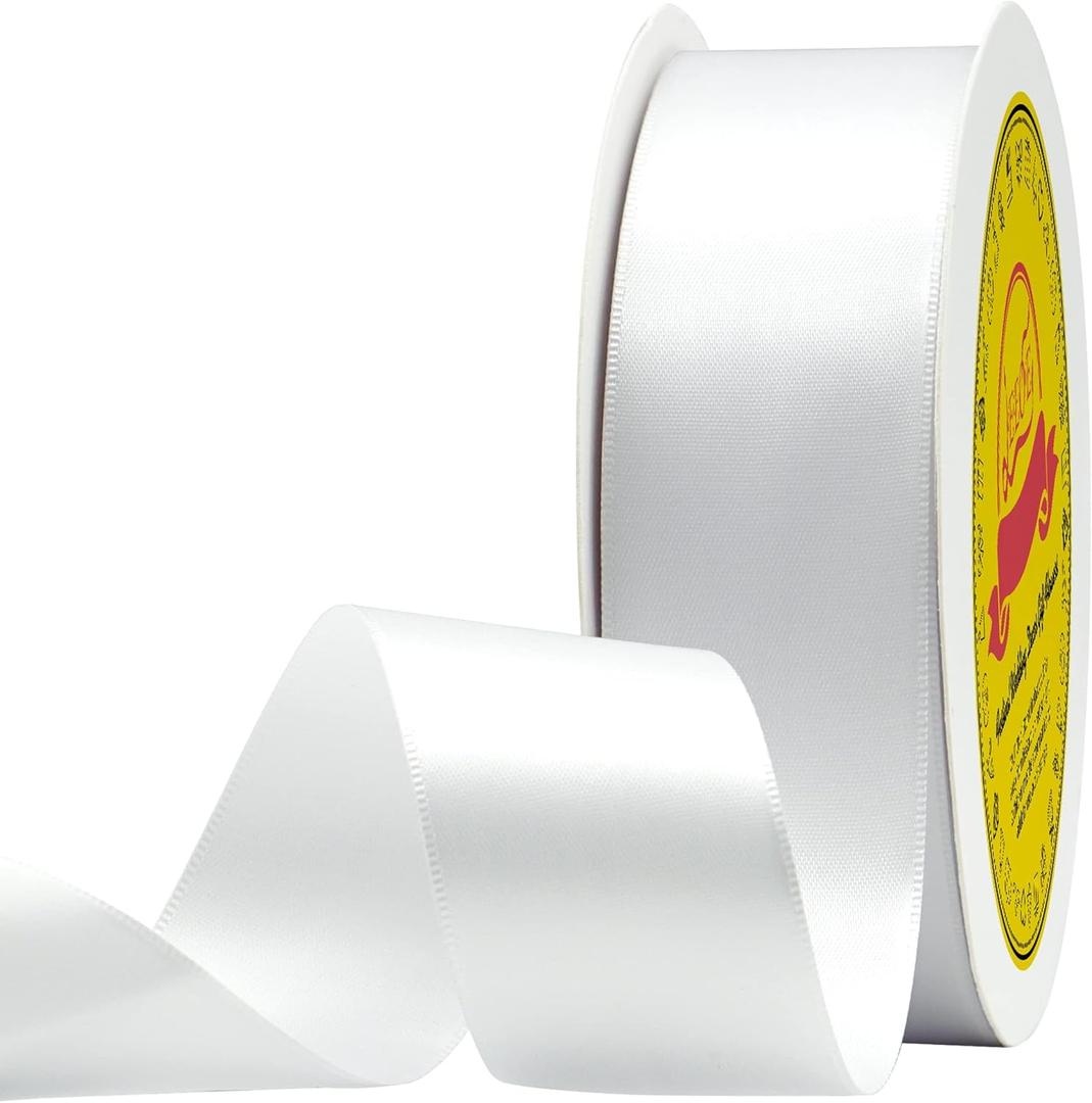 Double Face White Satin Ribbon 1-1/2 inch X 50 Yards Polyester White Ribbon for Gift Wrapping Very Suitable for Weddings Party Hair Bow Invitation Decorations and More